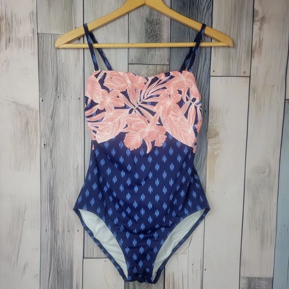 Lands' End Blue Pink Floral One Piece Swimsuit Size 4